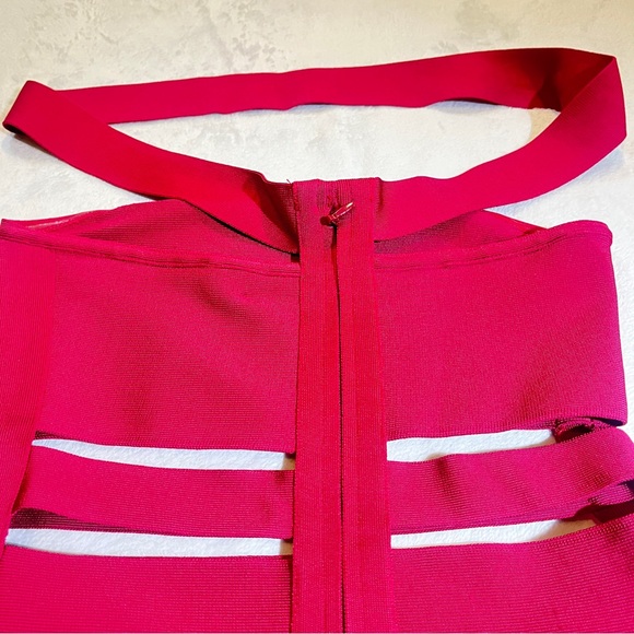 Burgundy Halter Bandage Cut Out Dress - Picture 4 of 7